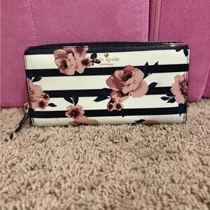 Kate Spade Floral Stripe Zip Around Wallet